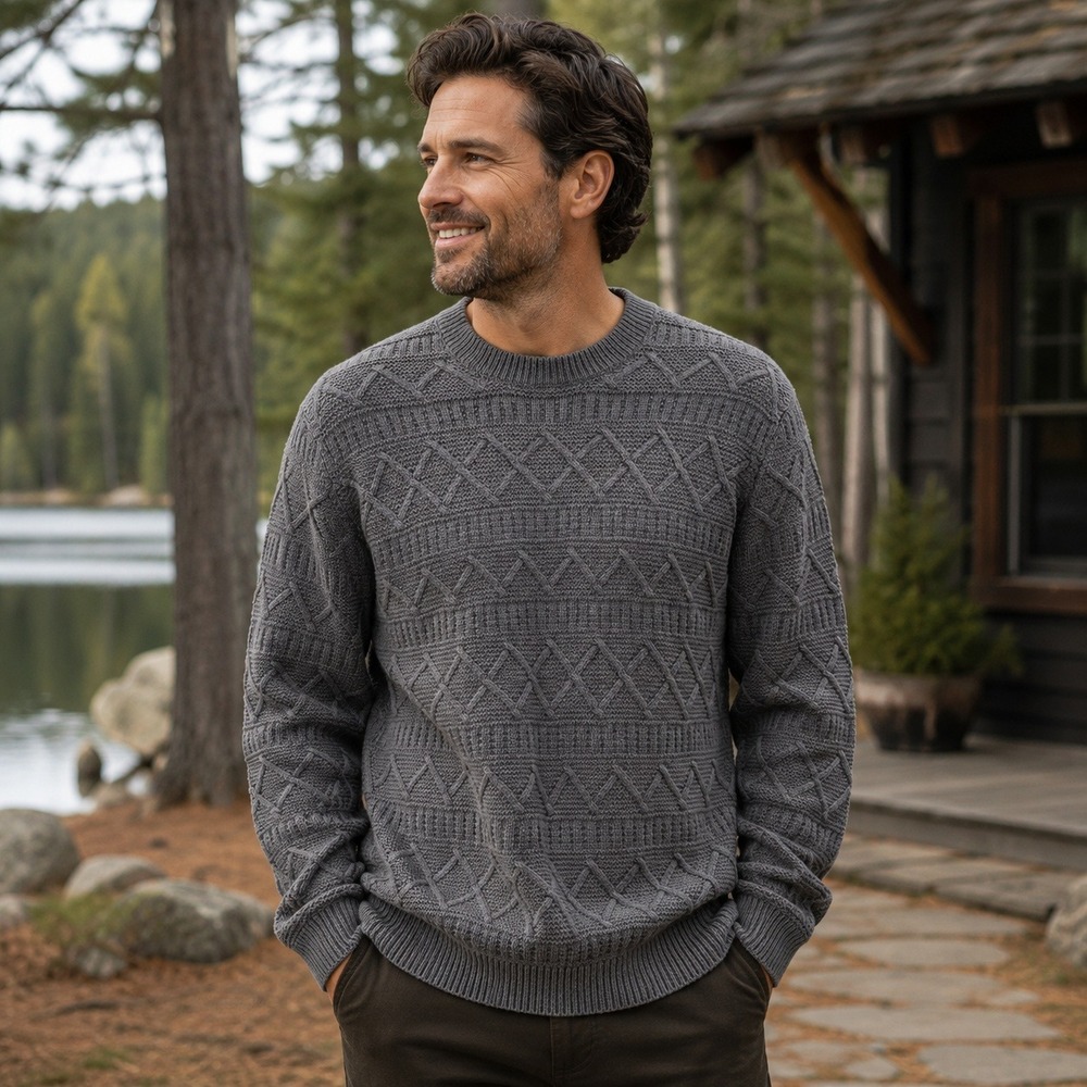 Only & Sons Mens Textured Crewneck Sweater XL Gray Geometric Knit Wool Blend‎